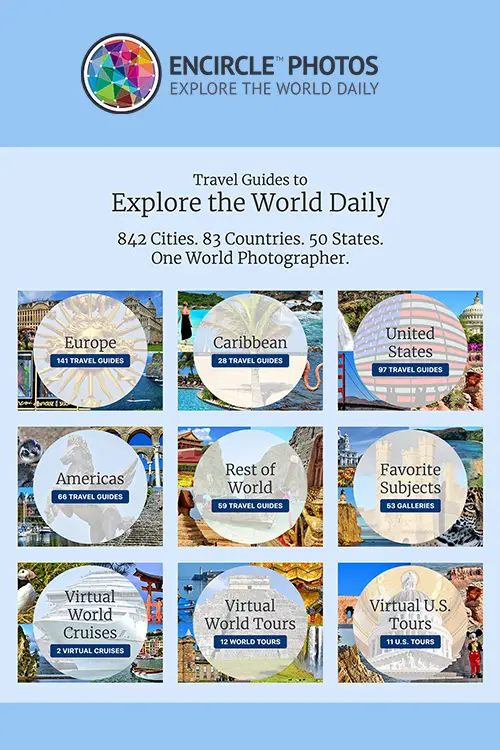 Home Page Image for EncirclePhotos.com = Travel guides. 842 cities. 83 countries. 50 U.S. states.